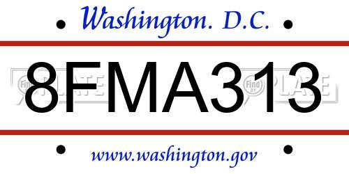 8FMA313 District Of Columbia License Plate