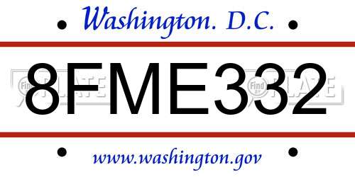 8FME332 District Of Columbia License Plate