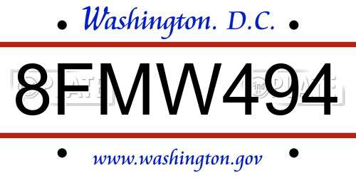 8FMW494 District Of Columbia License Plate