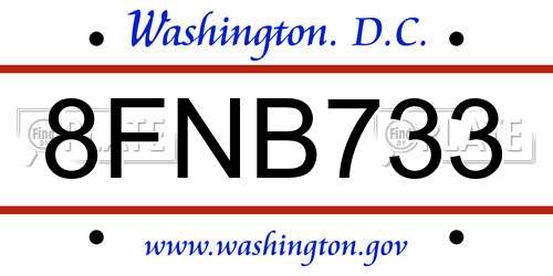 8FNB733 District Of Columbia License Plate