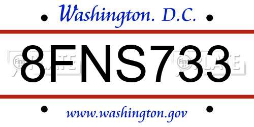 8FNS733 District Of Columbia License Plate