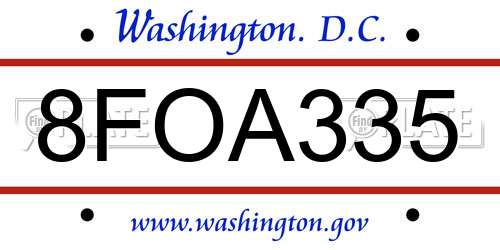 8FOA335 District Of Columbia License Plate