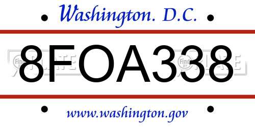 8FOA338 District Of Columbia License Plate