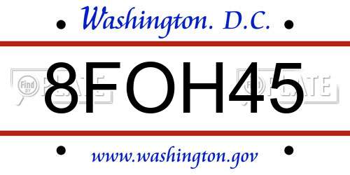 8FOH45 District Of Columbia License Plate