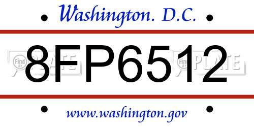 8FP6512 District Of Columbia License Plate