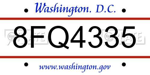 8FQ4335 District Of Columbia License Plate