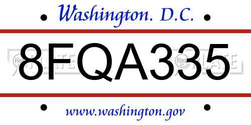 8FQA335 District Of Columbia License Plate