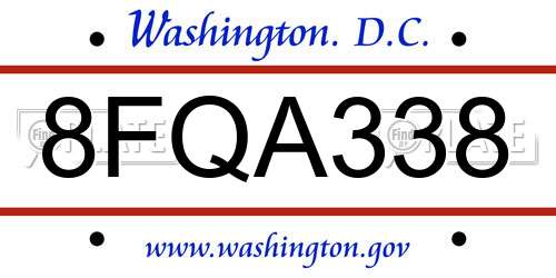 8FQA338 District Of Columbia License Plate