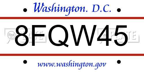 8FQW45 District Of Columbia License Plate