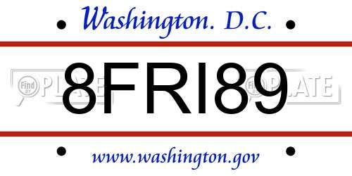 8FRI89 District Of Columbia License Plate
