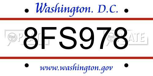 8FS978 District Of Columbia License Plate