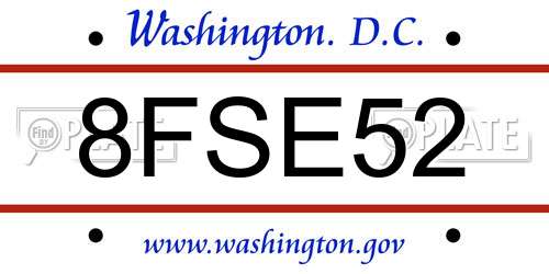 8FSE52 District Of Columbia License Plate