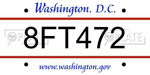8FT472 District Of Columbia License Plate
