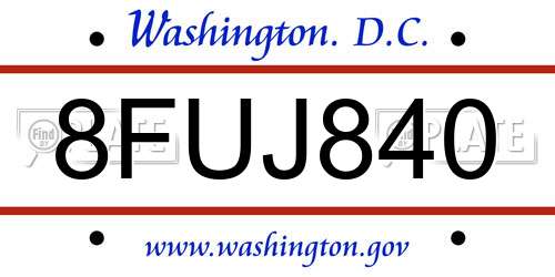 8FUJ840 District Of Columbia License Plate