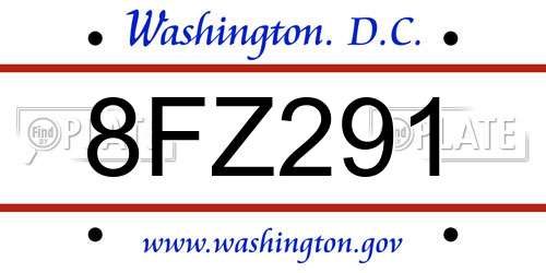 8FZ291 District Of Columbia License Plate