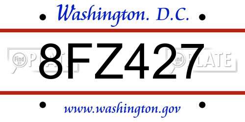 8FZ427 District Of Columbia License Plate