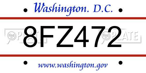 8FZ472 District Of Columbia License Plate