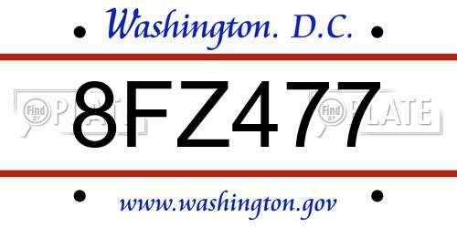 8FZ477 District Of Columbia License Plate