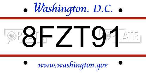 8FZT91 District Of Columbia License Plate