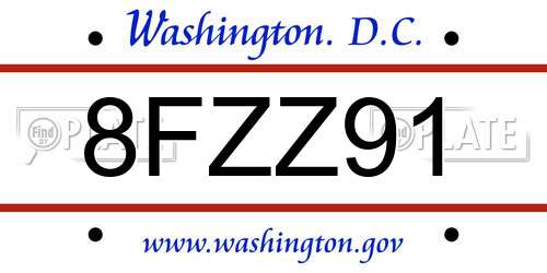 8FZZ91 District Of Columbia License Plate