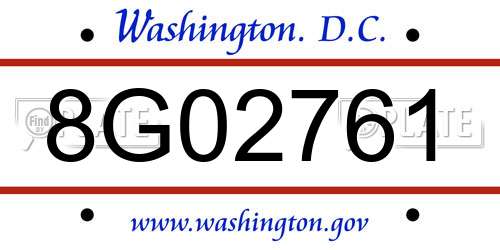 8G02761 District Of Columbia License Plate