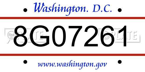 8G07261 District Of Columbia License Plate