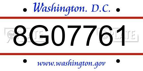 8G07761 District Of Columbia License Plate