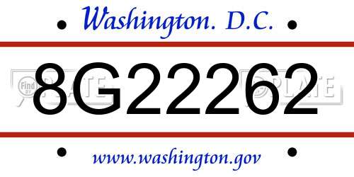8G22262 District Of Columbia License Plate