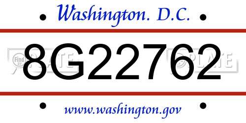8G22762 District Of Columbia License Plate