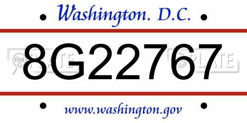 8G22767 District Of Columbia License Plate