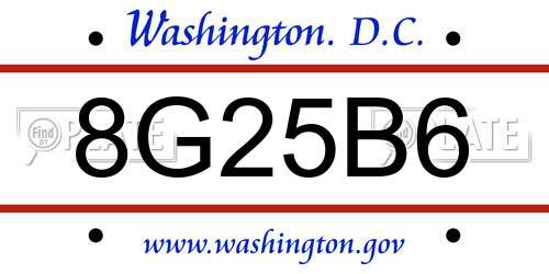 8G25B6 District Of Columbia License Plate