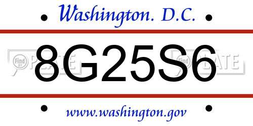 8G25S6 District Of Columbia License Plate