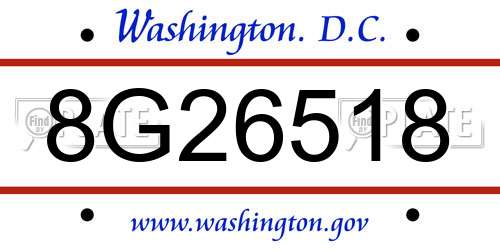 8G26518 District Of Columbia License Plate