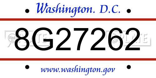8G27262 District Of Columbia License Plate