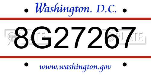 8G27267 District Of Columbia License Plate