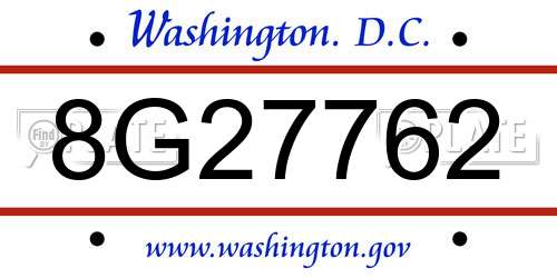 8G27762 District Of Columbia License Plate