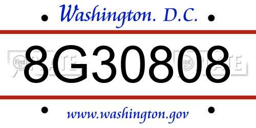 8G30808 District Of Columbia License Plate