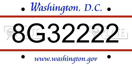 8G32222 District Of Columbia License Plate