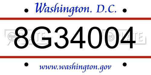 8G34004 District Of Columbia License Plate