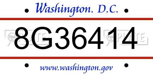 8G36414 District Of Columbia License Plate