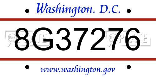 8G37276 District Of Columbia License Plate