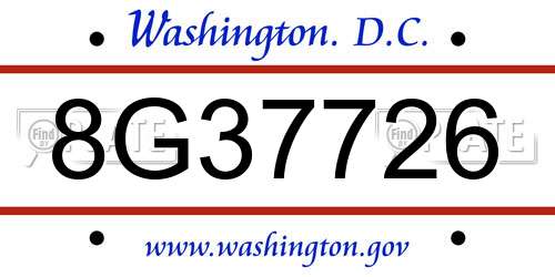 8G37726 District Of Columbia License Plate