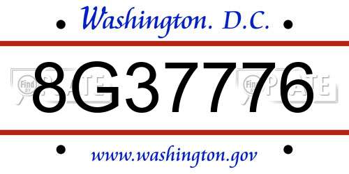 8G37776 District Of Columbia License Plate