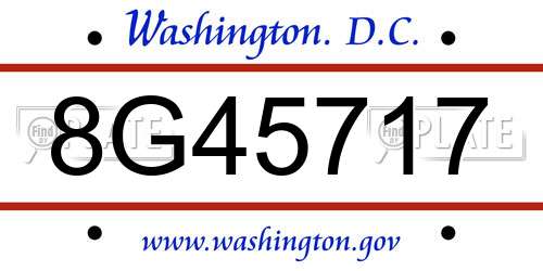 8G45717 District Of Columbia License Plate