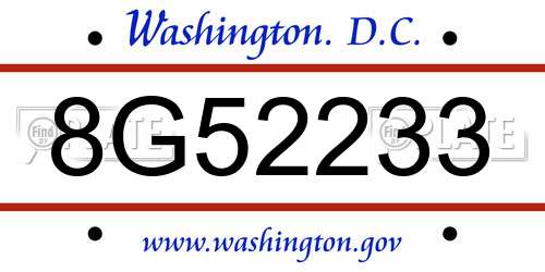 8G52233 District Of Columbia License Plate