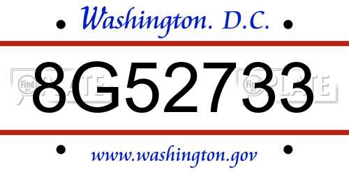 8G52733 District Of Columbia License Plate