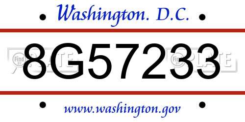 8G57233 District Of Columbia License Plate