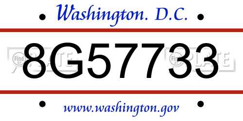 8G57733 District Of Columbia License Plate