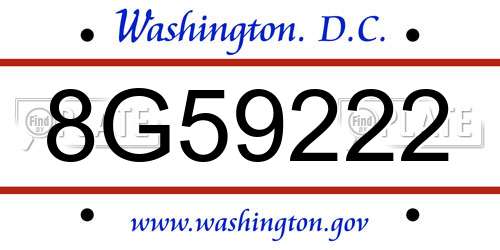 8G59222 District Of Columbia License Plate
