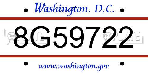 8G59722 District Of Columbia License Plate
